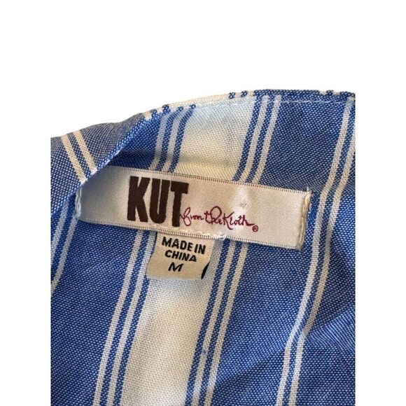 Kut From The Kloth Blue & White Striped V-Neck Blouse Sz M EUC - Picture 7 of 10